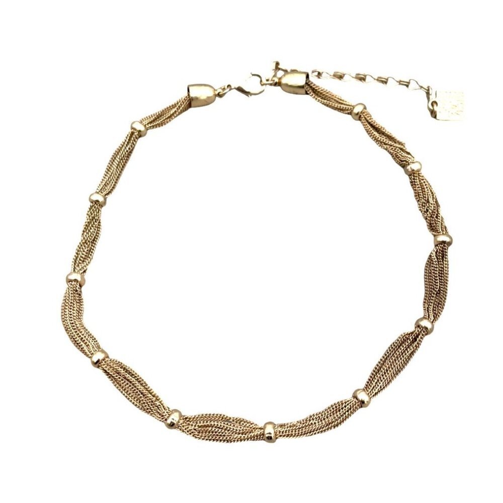 Ann Klein Station Chain Mesh Choker Necklace Gold Tone 16 to 19 Inches